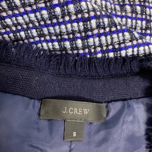 J. Crew knit metallic tweed fringe jacket blue white Sz S - Picture 3 of 6